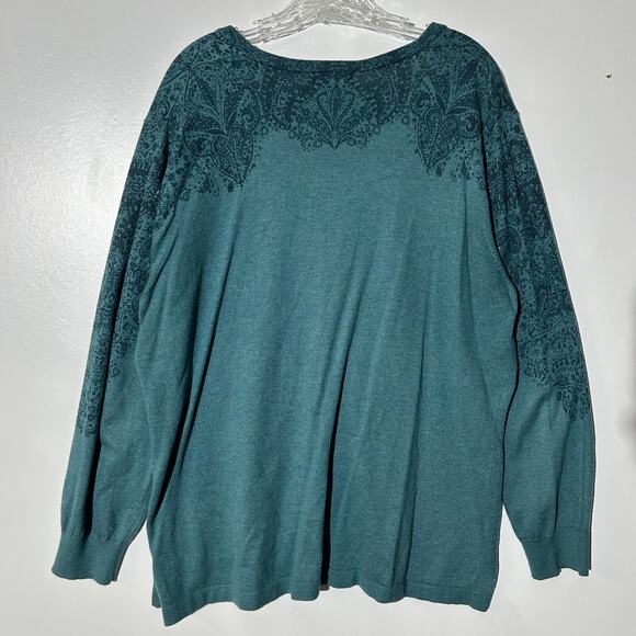 Vintage Eddie Bauer Fall Theme Print Teal Button Up Cardigan Sweater Womans XXL - Picture 3 of 7